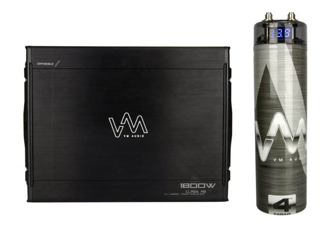 VM Audio SRA1800.2 1800W 2 Channel Car Amplifier Power Amp + 4.5 Farad Capacitor