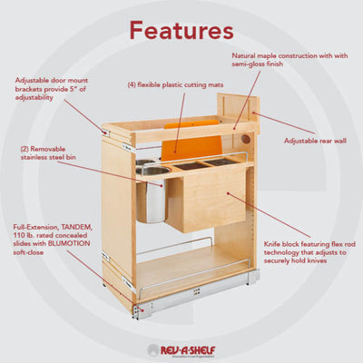 Rev-A-Shelf 448KB-BCSC-11C 11" Pullout Cabinet Organizer w/Universal Knife Block