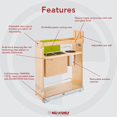 Rev-A-Shelf 448KB-BCSC-8C 8" Pullout Cabinet Organizer w/Universal Knife Block