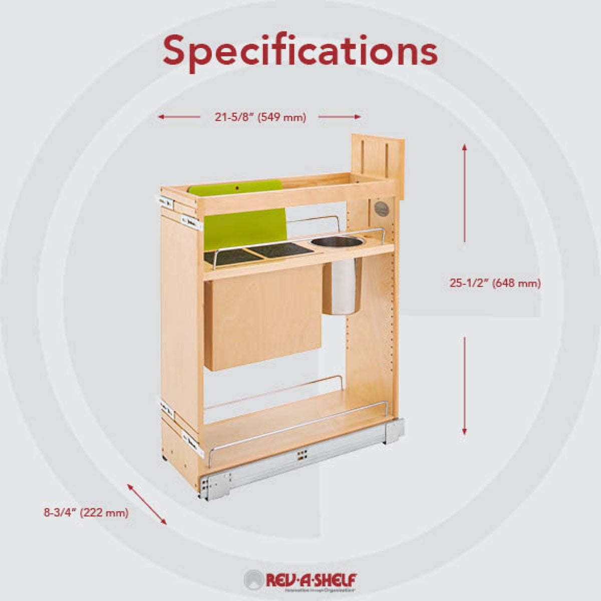 Rev-A-Shelf 448KB-BCSC-8C 8" Pullout Cabinet Organizer w/Universal Knife Block