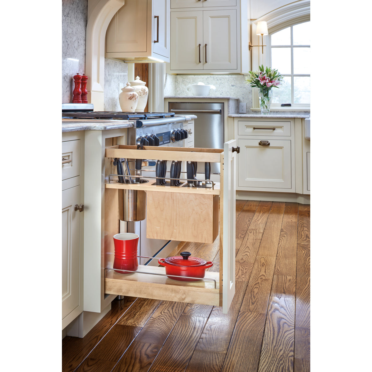 Rev-A-Shelf 448KB-BCSC-8C 8" Pullout Cabinet Organizer w/Universal Knife Block