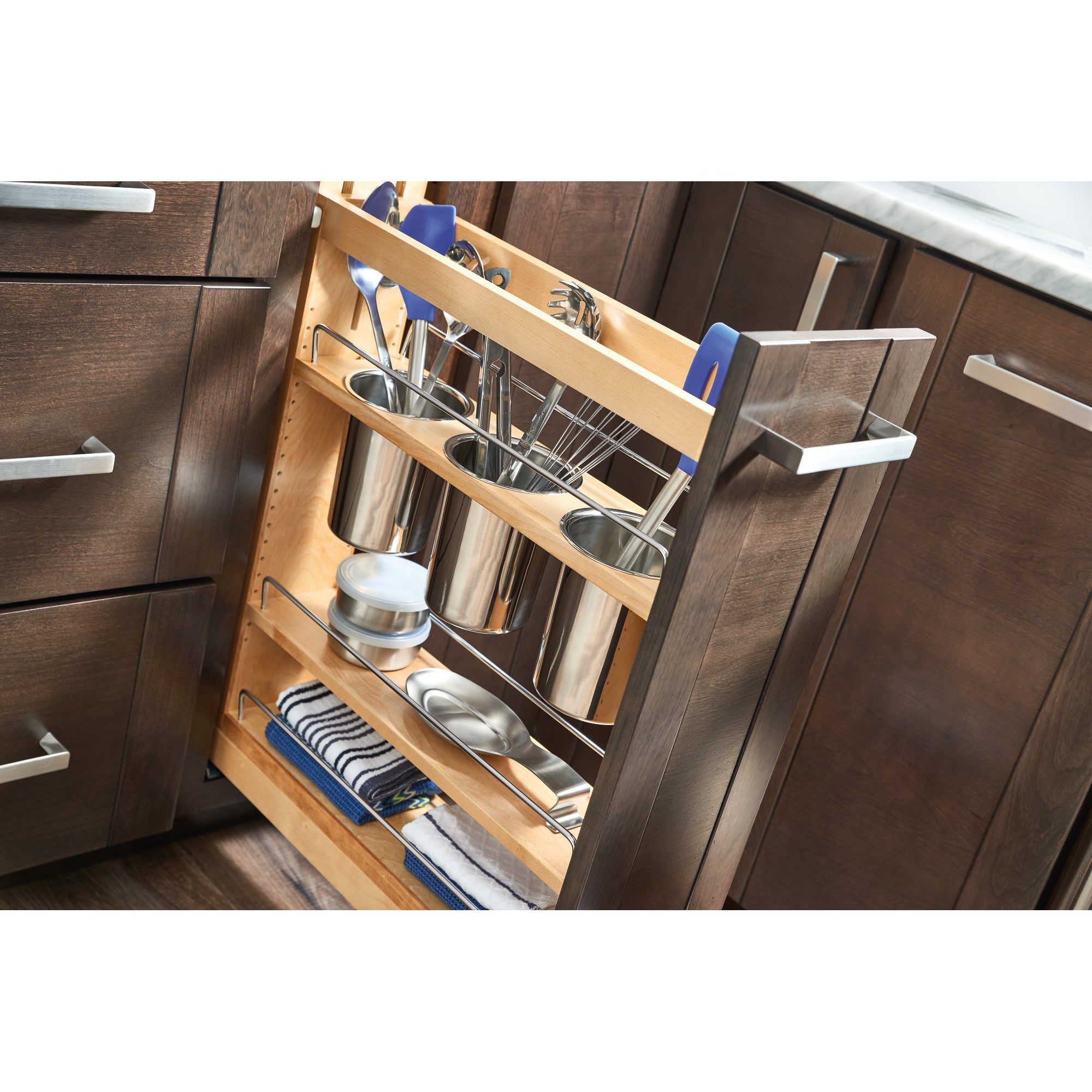 Rev-A-Shelf 448UT 5" Base Cabinet Organizer with 3 Utensil Holders (Refurbished) - VMInnovations