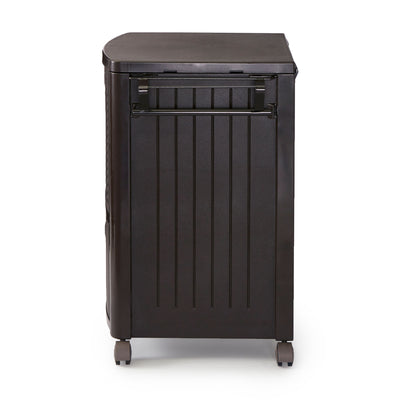 Suncast 77 Quart Patio Cooler w/ Cabinet and Basket w/ Wicker Trash Hideaway