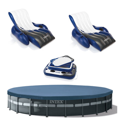 Intex 26ft x 52in Above Ground Pool w/ Inflatable Loungers and Floating Cooler