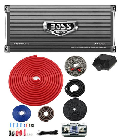 BOSS AR4000D 4000W Mono D Car Audio Amplifier Amp w/Remote + 4 Gauge Amp Kit Red