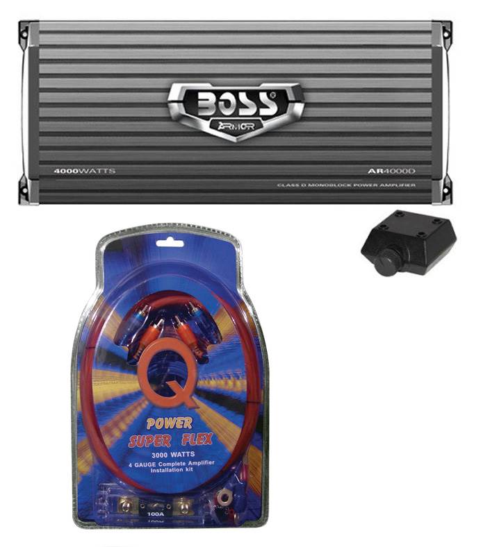 Boss Armor AR4000D 4000w Mono Car Audio Class D Power Amplifier&Remote&Amp Kit