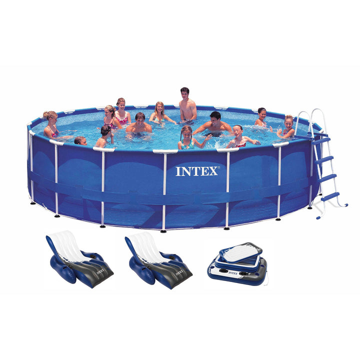 Intex 18ft x 48in Metal Frame Above Ground Round Family Swimming Pool Set & Pump