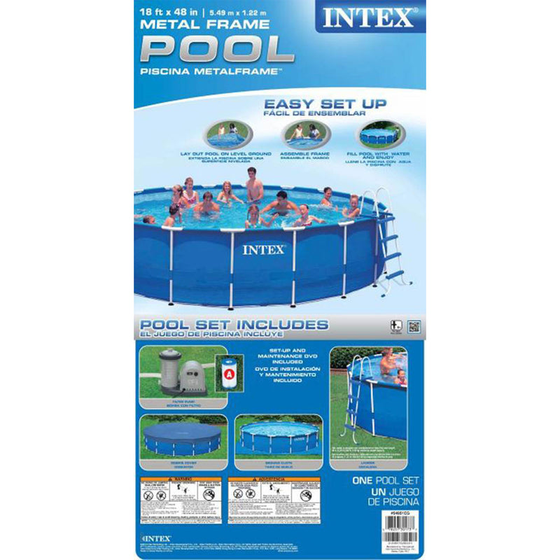 Intex 18ft x 48in Metal Frame Above Ground Round Family Swimming Pool Set & Pump