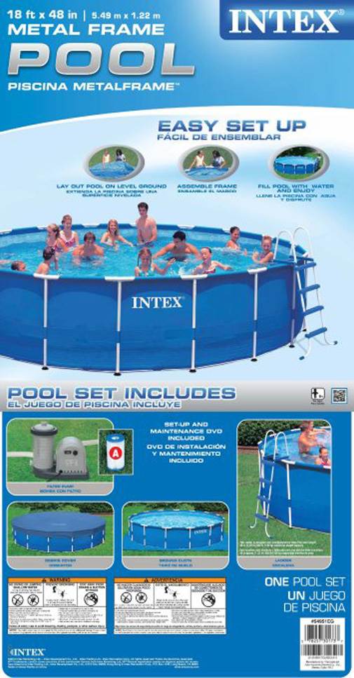 Intex 18ft x 48in Metal Frame Above Ground Round Family Swimming Pool Set & Pump