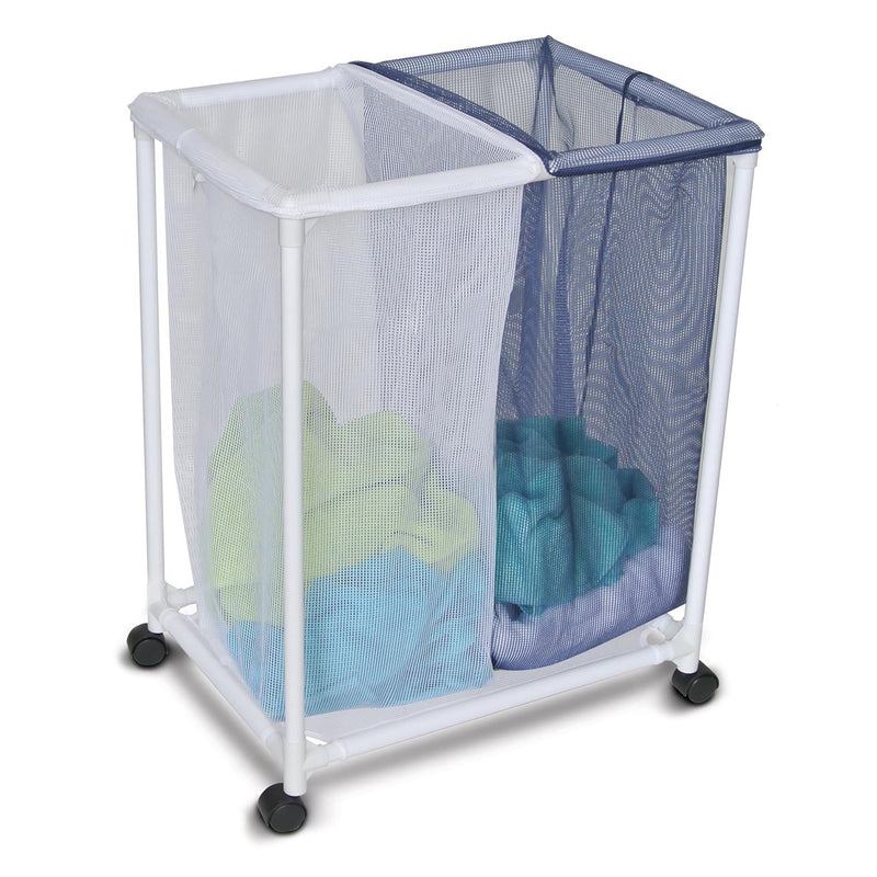 Homz Double Mesh Laundry Organizer Hamper Basket with Removable Bags (2 Pack)