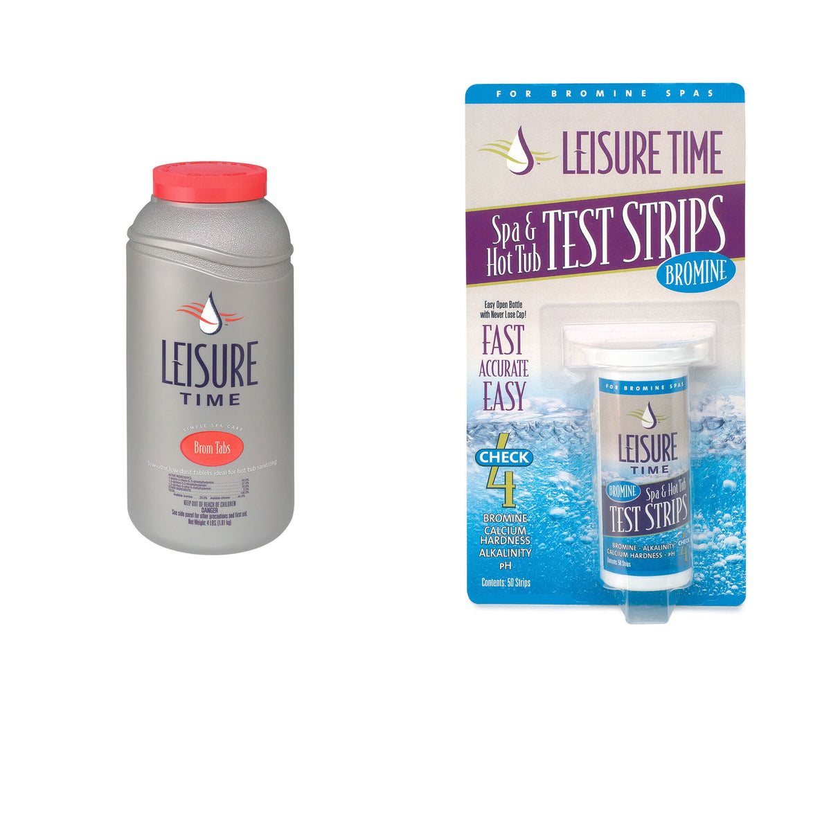 Leisure Time Chemical Tabs, 4 lbs. w/ Leisure Time Bromine Test Strips, 50 ct.