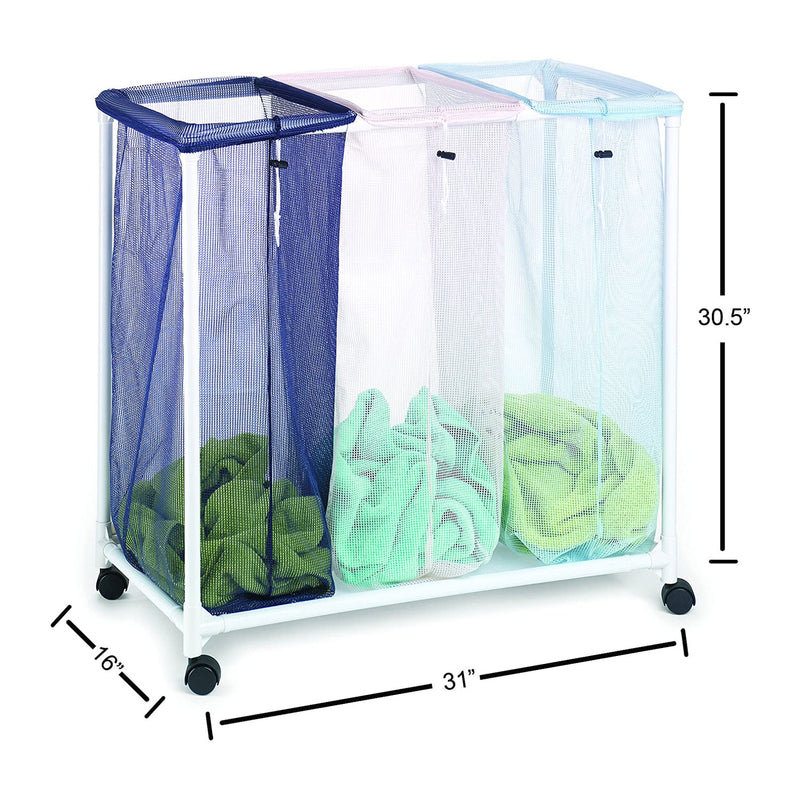 Homz Triple Mesh Sorter Laundry Organizer Hamper with Removable Bags (Open Box)