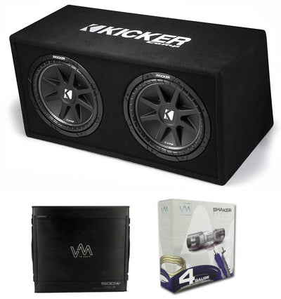 KICKER DC12 DUAL 12" 600 Watt Car Subwoofers +Box + 1500W Amplifier + VM Amp Kit