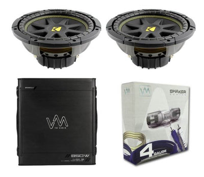 2) KICKER 10C104 10" 600W 4 Ohm Car Subwoofers + 850W Amplifier + 4 Ga Amp Kit