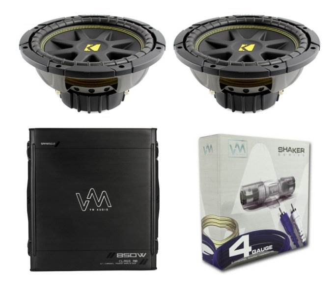 2) KICKER 10C104 10" 600W 4 Ohm Car Subwoofers + 850W Amplifier + 4 Ga Amp Kit