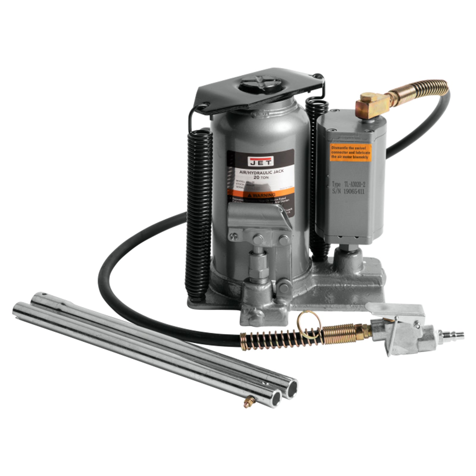 Jet 456620 AHJ-20 Heavy Duty Steel 20 Ton Air and Hydraulic Bottle Jack, Black - VMInnovations
