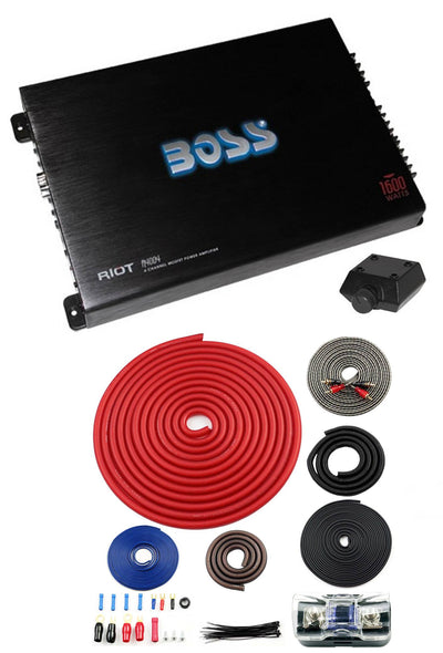 BOSS R4004 1600W 4-Channel Car Audio Power Amplifier w/Remote + 4 Gauge Amp Kit