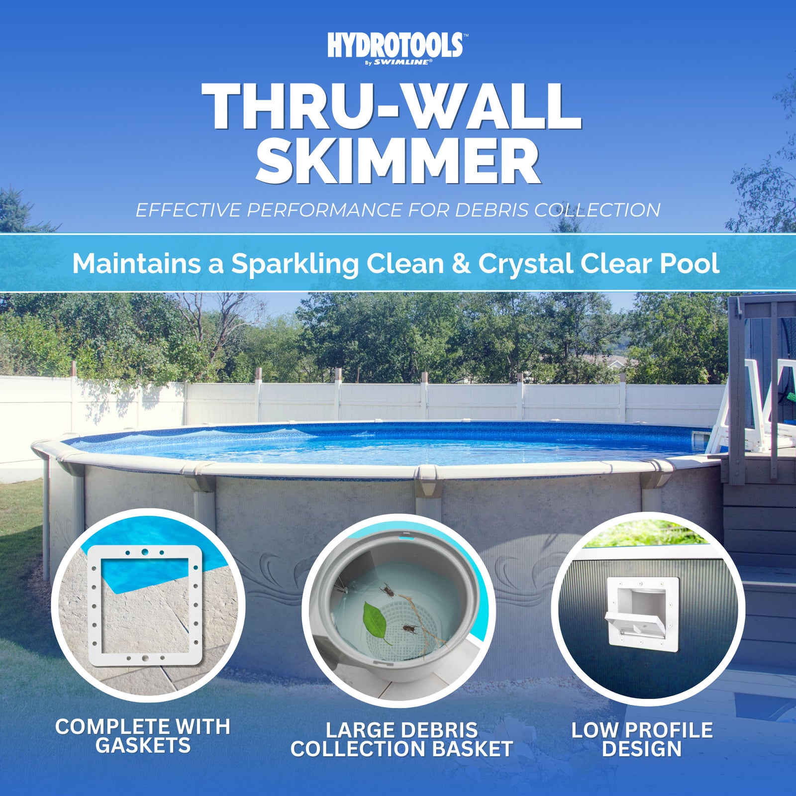 Hydro Tools Above Ground Pool Complete Standard ABS Thru-Wall Skimmer (Open Box) - VMInnovations