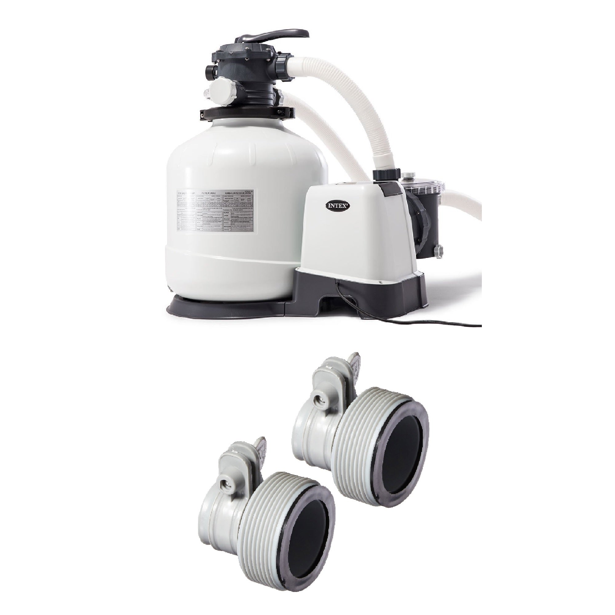 Intex Pool Sand Filter Pump w/ Automatic Timer & Replacement Hose Adapter Set