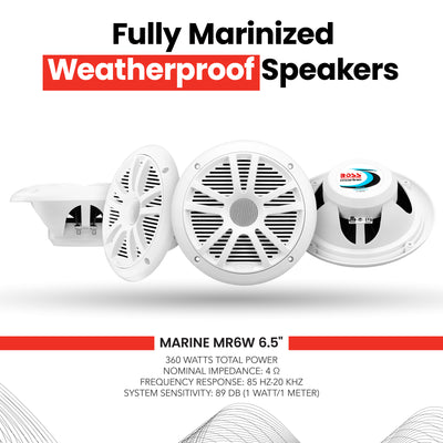 BOSS Audio MR6W 6.5" 360W Dual Cone Marine/Boat Speakers Stereo, White (4 Pack) - VMInnovations