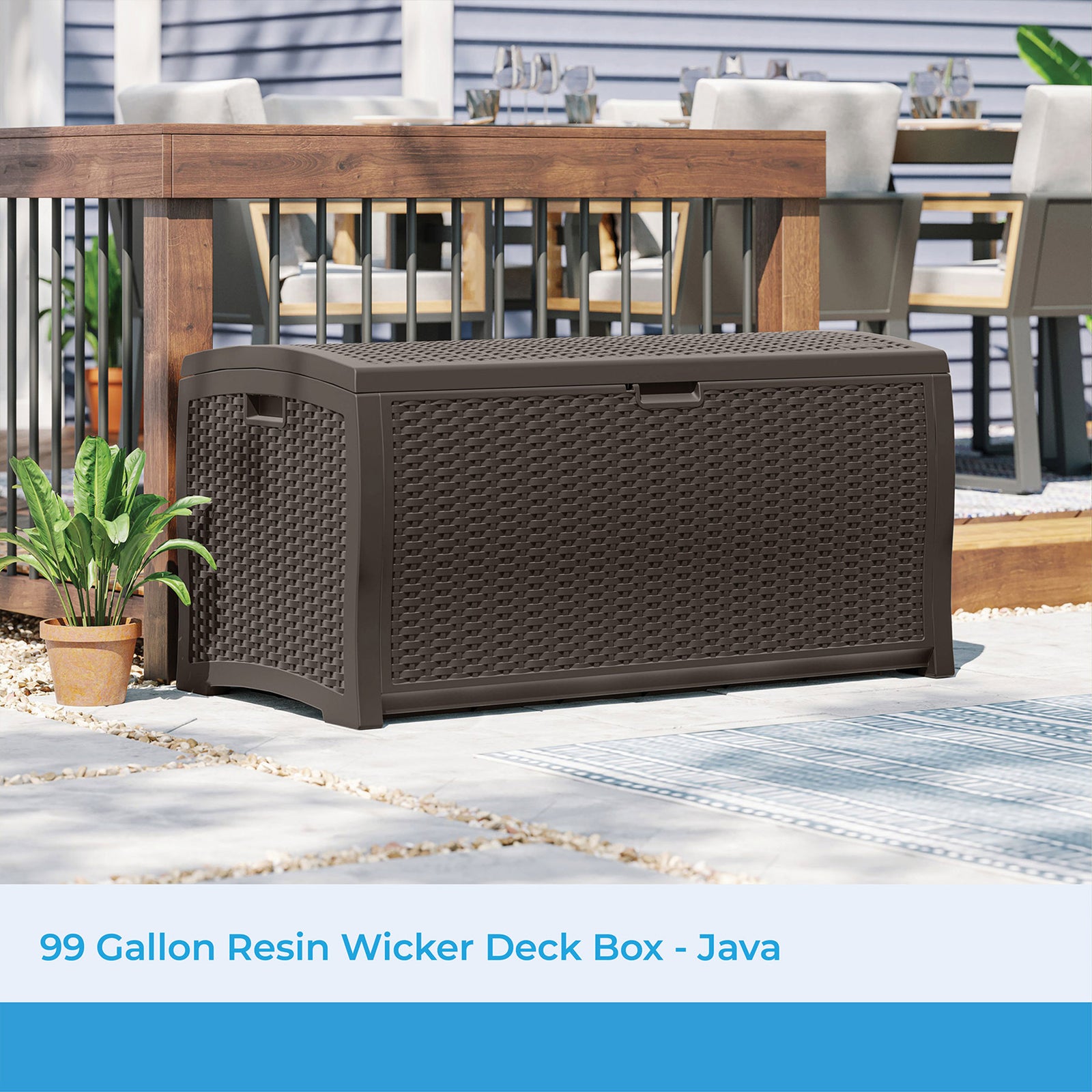 Suncast DBW9200 99 Gallon Outdoor Resin Patio Storage Chest with Handles, Mocha - VMInnovations