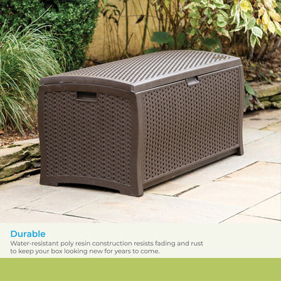 Suncast DBW9200 99 Gallon Outdoor Resin Patio Storage Chest with Handles, Mocha - VMInnovations