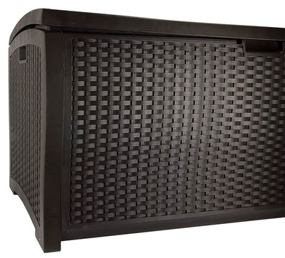Suncast 99 Gallon Deck Garden Garage Home Wicker Resin Pool Box-Mocha (Open Box)