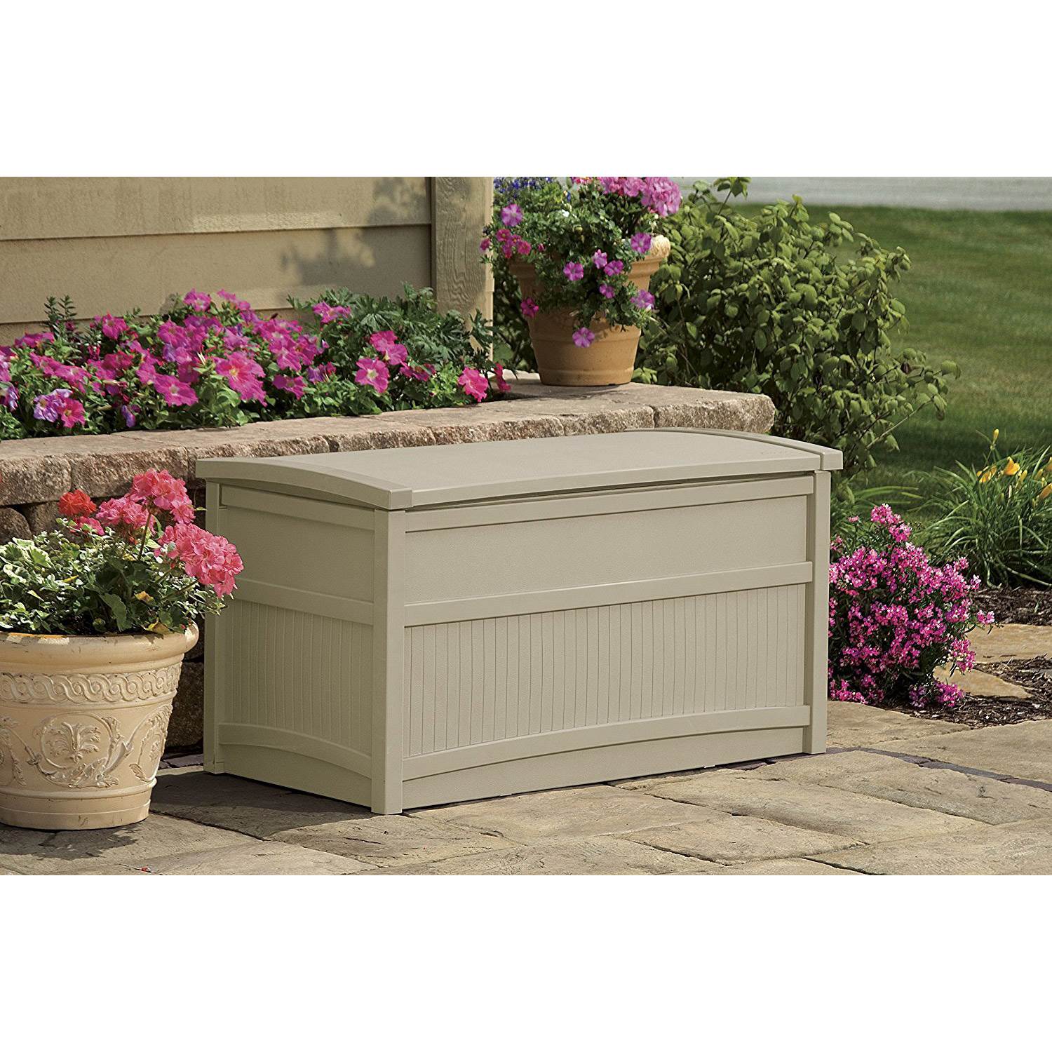 Suncast 50 Gallon Deck/ Garden Garage/ Home Yard Storage Box - Taupe (Open Box)