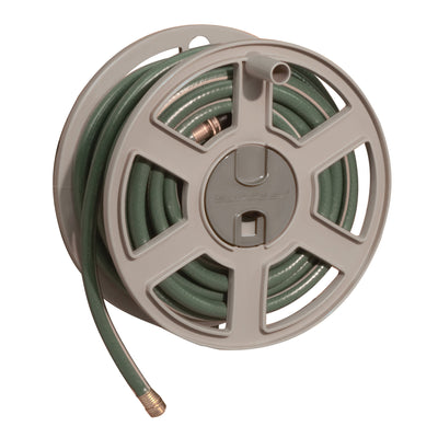 Suncast Sidewinder 100 Foot Wall Mount Garden Yard Outdoor Hose Reel, Taupe