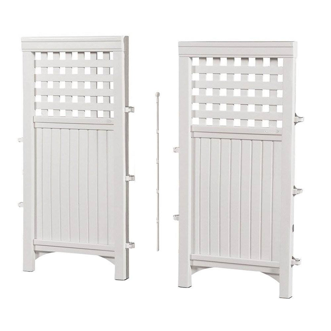 Suncast Outdoor Patio Garden 8 Panel Yard Screen Enclosure Gated Fence, White