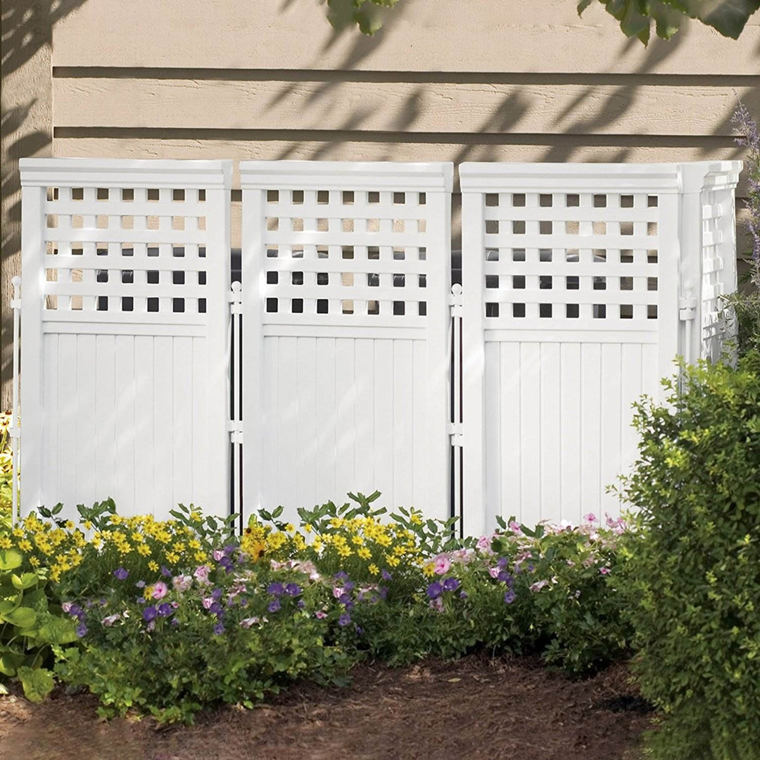 Suncast Outdoor Patio Garden 8 Panel Yard Screen Enclosure Gated Fence, White