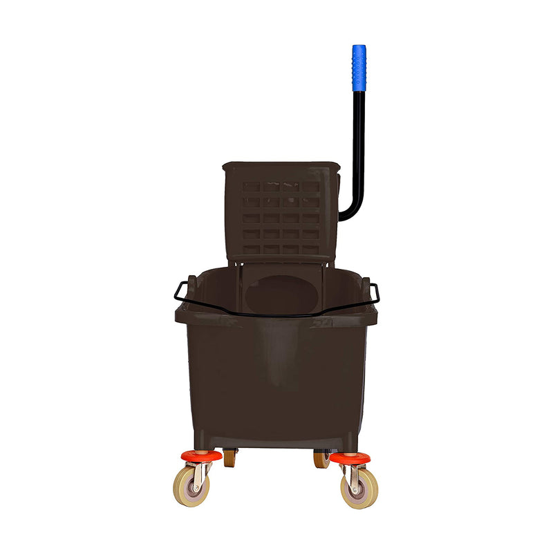 Alpine Industries 36 Quart Heavy Duty Mop Bucket w/ Side Wringer & Wheels, Brown