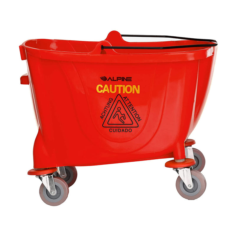 Alpine Industries 36 Quart Mop Bucket w/ Side Wringer & Wheels, Red (Used)