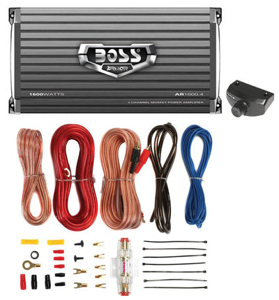 BOSS AUDIO AR1600.4 1600W 4 Channel Car Amplifier AR16004 &Remote &8 Ga Amp Kit