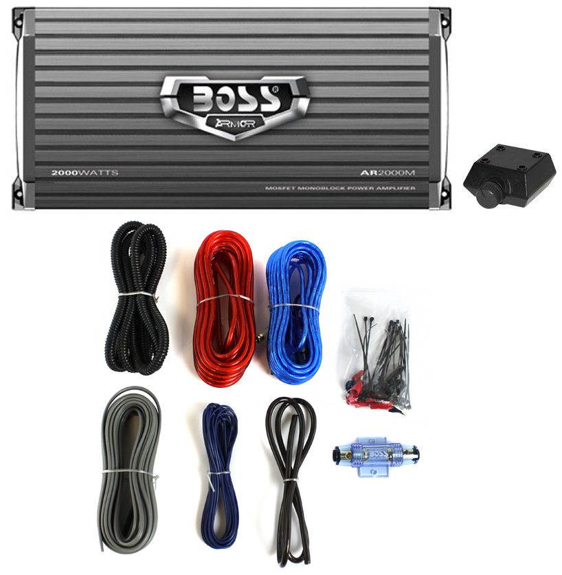 Boss Audio AR2000M 2000W MONO A/B Car Amplifier Remote & 8 Gauge Amp Install Kit - VMInnovations