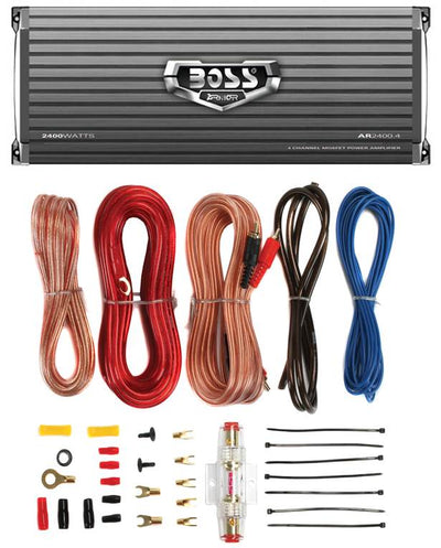 BOSS AUDIO AR2400.4 2400W 4 Channel Car Amplifier AR24004+Remote+8 Ga Amp Kit