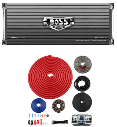 BOSS AUDIO AR2400.4 2400W 4 Channel Car Amplifier AR24004+Remote+4 Ga Amp Kit