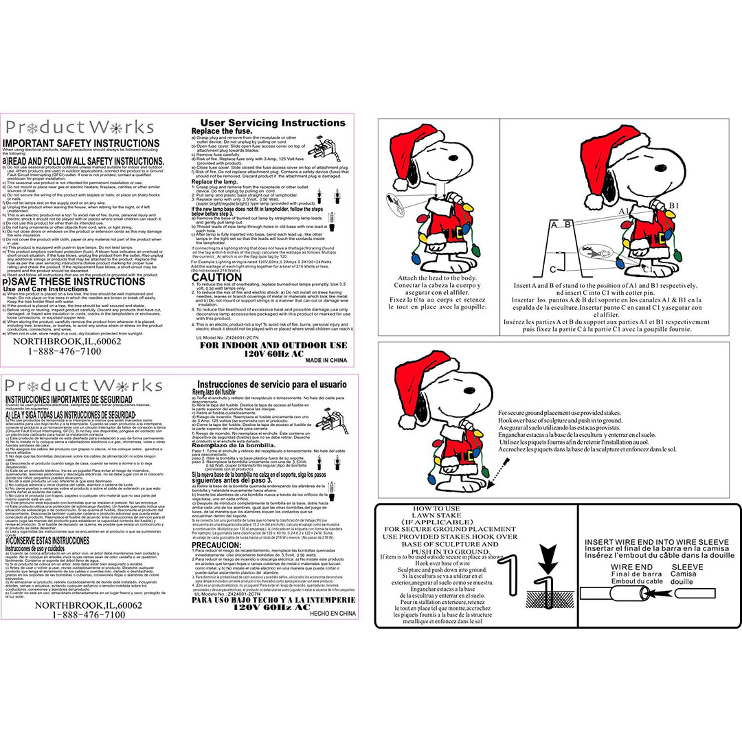 ProductWorks Peanuts 24 Inch Snoopy and 8 Inch Joy Pathway Markers Yard Decor