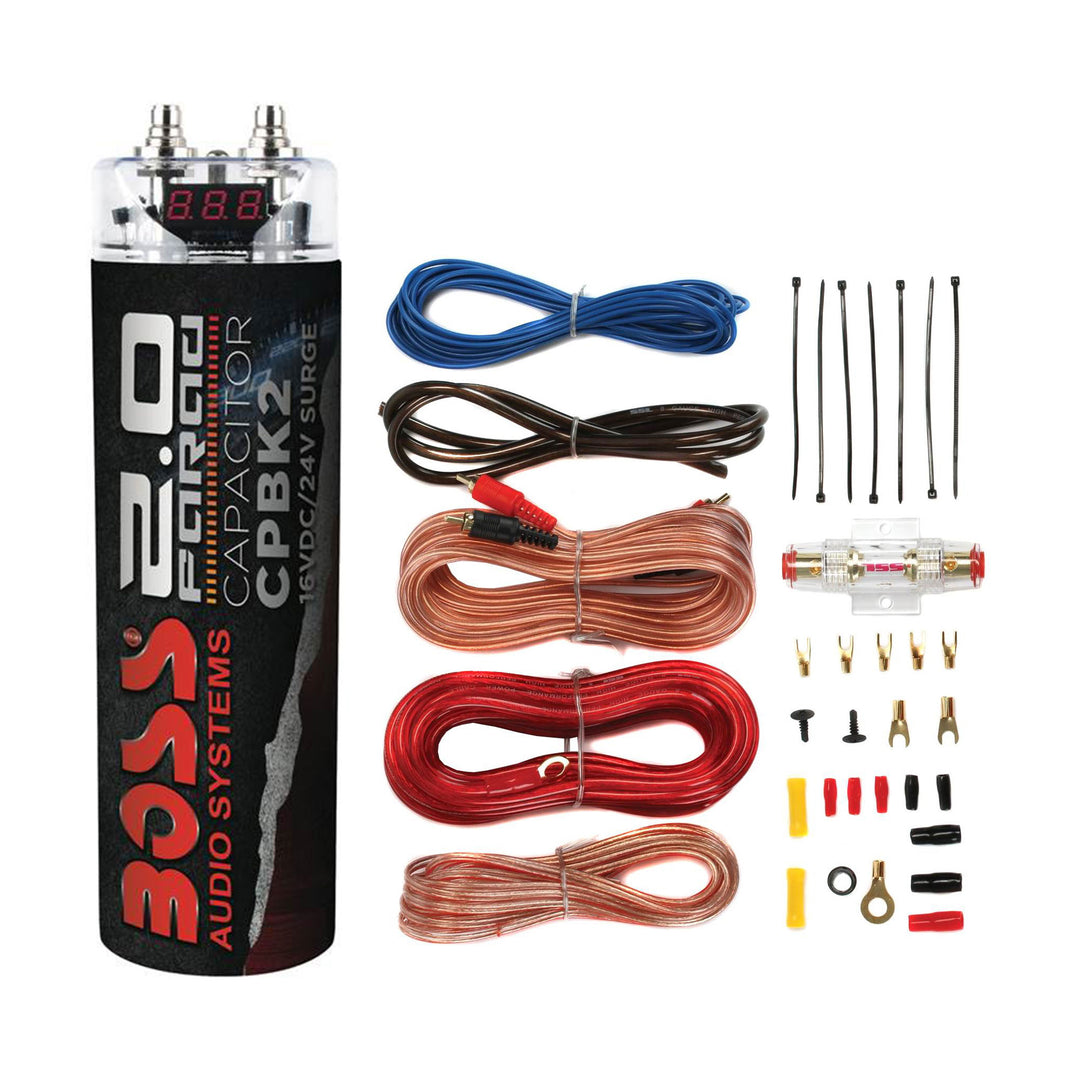 Boss Audio CPBK2 Digital Car Power Capacitor & Soundstorm AKS8 Amp Wiring Kit - VMInnovations