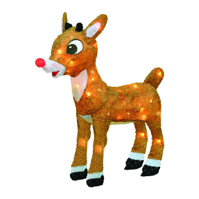 ProductWorks 32 Inch Pre Lit Santa & 18 Inch Rudolph Christmas Yard Decorations