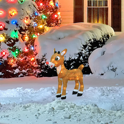 ProductWorks 32 Inch Pre Lit Santa & 18 Inch Rudolph Christmas Yard Decorations