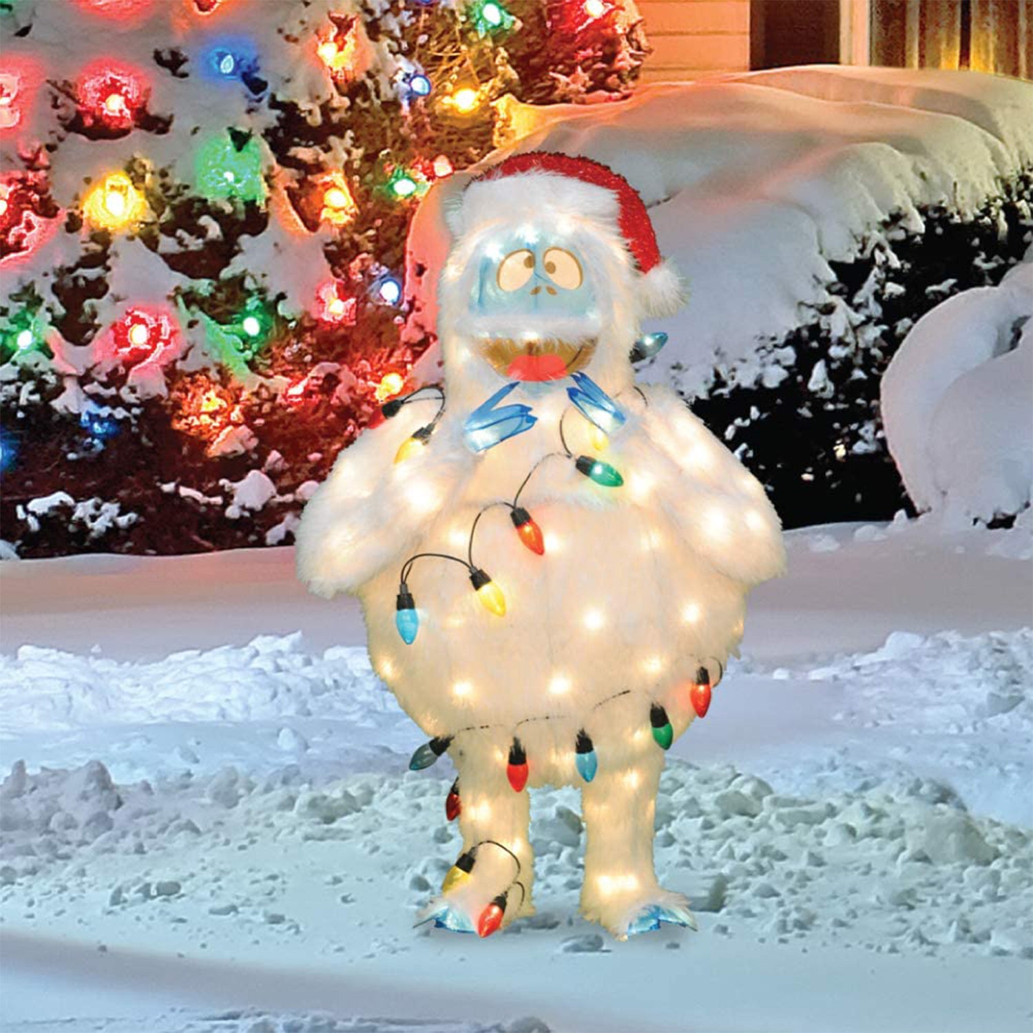ProductWorks Rudolph 32in Bumble Snowman Santa Hat Pre Lit Decoration (Used) - VMInnovations