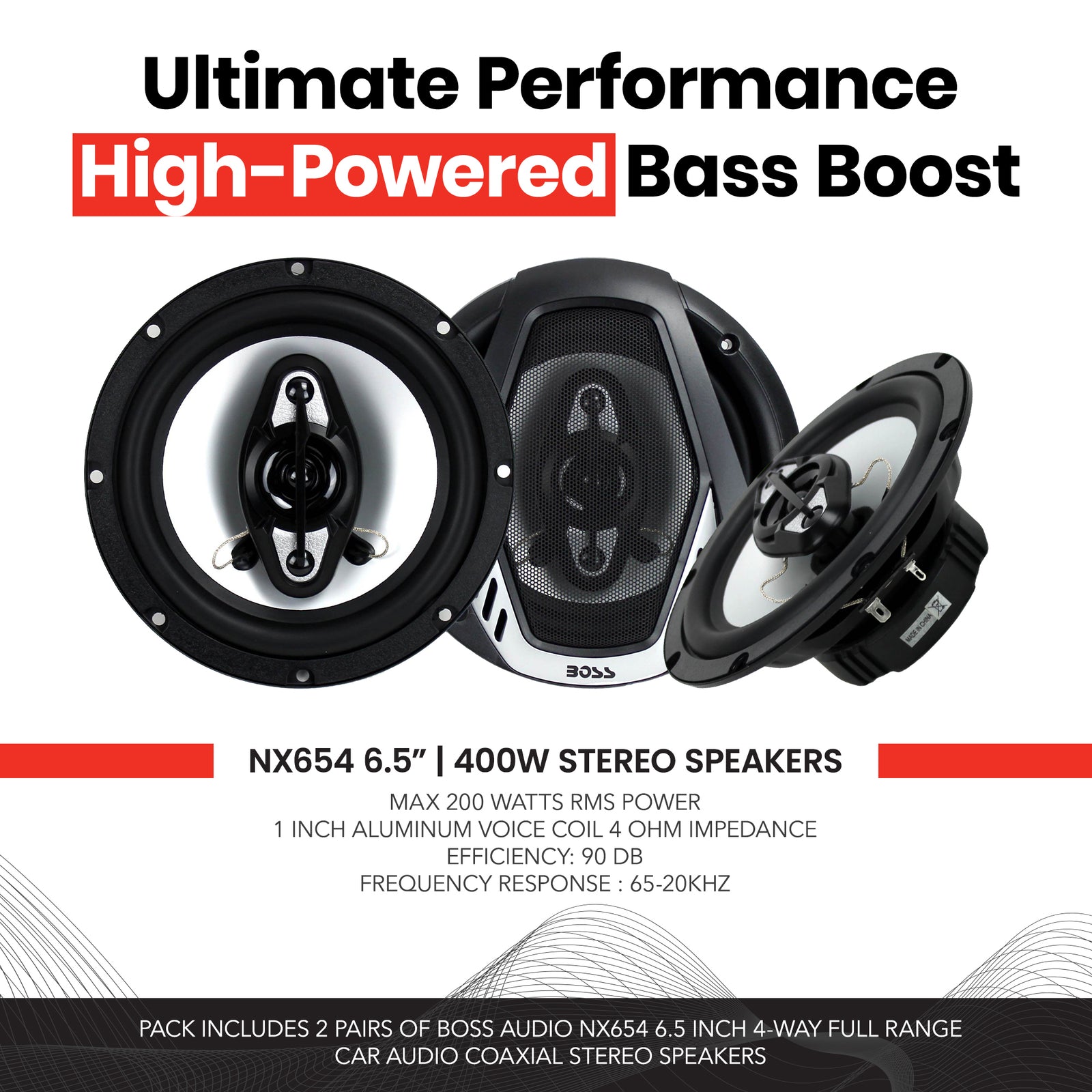 BOSS Audio NX654 Onyx 6.5" 400W 4-Way Car Audio Coaxial Stereo Speakers, 2 Pair - VMInnovations