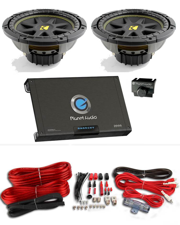 2) KICKER 10C104 Comp 10" 600W 4 Ohm Car Subwoofers + 2000W Amplifier + Amp Kit