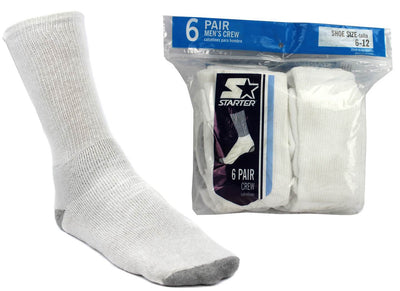 6 Pairs New Starter SM86026 Men's Crew Socks Shoe White -Size 6-12 - Open Bag