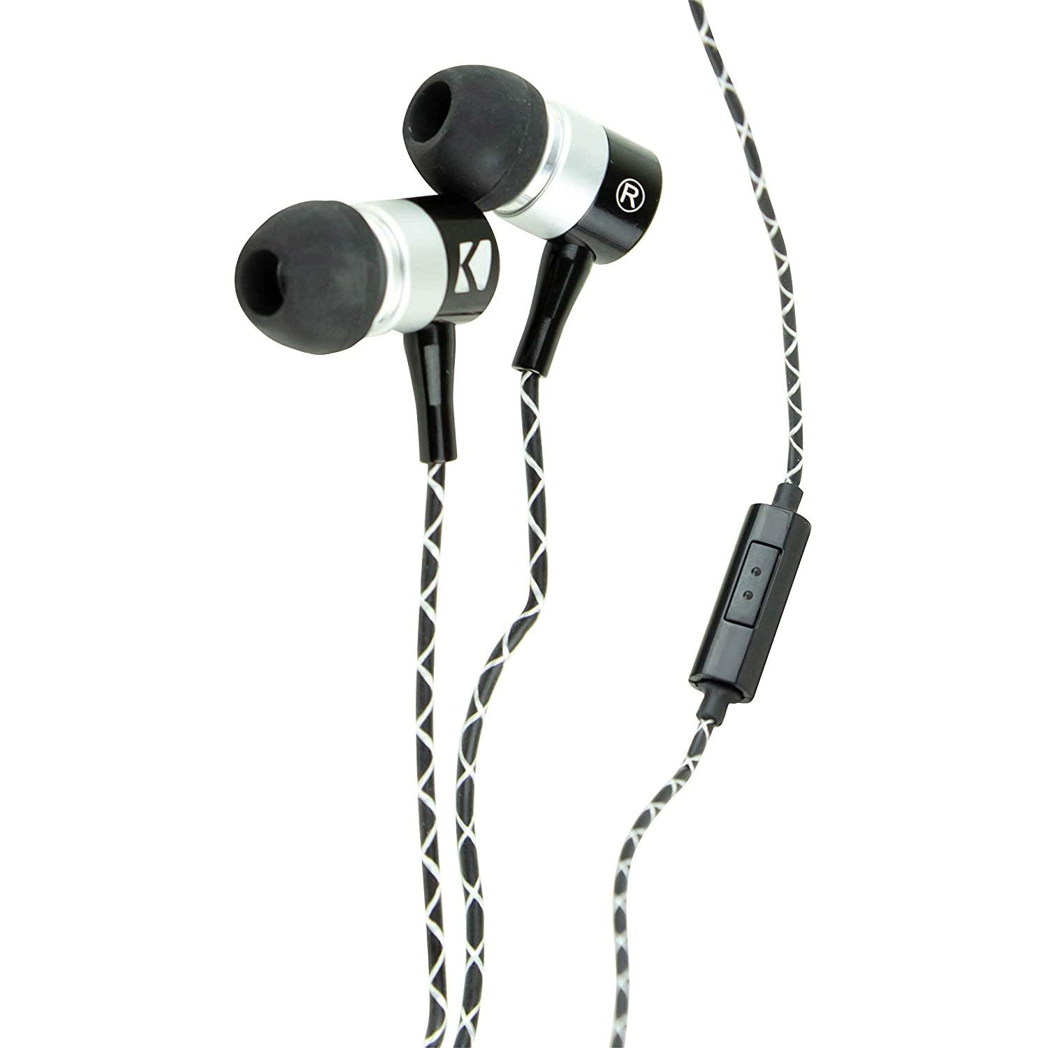 KICKER 46EB54 Noise Isolating Silicone Earbuds w/ 10mm Drivers, Braided (2 Pack) - VMInnovations