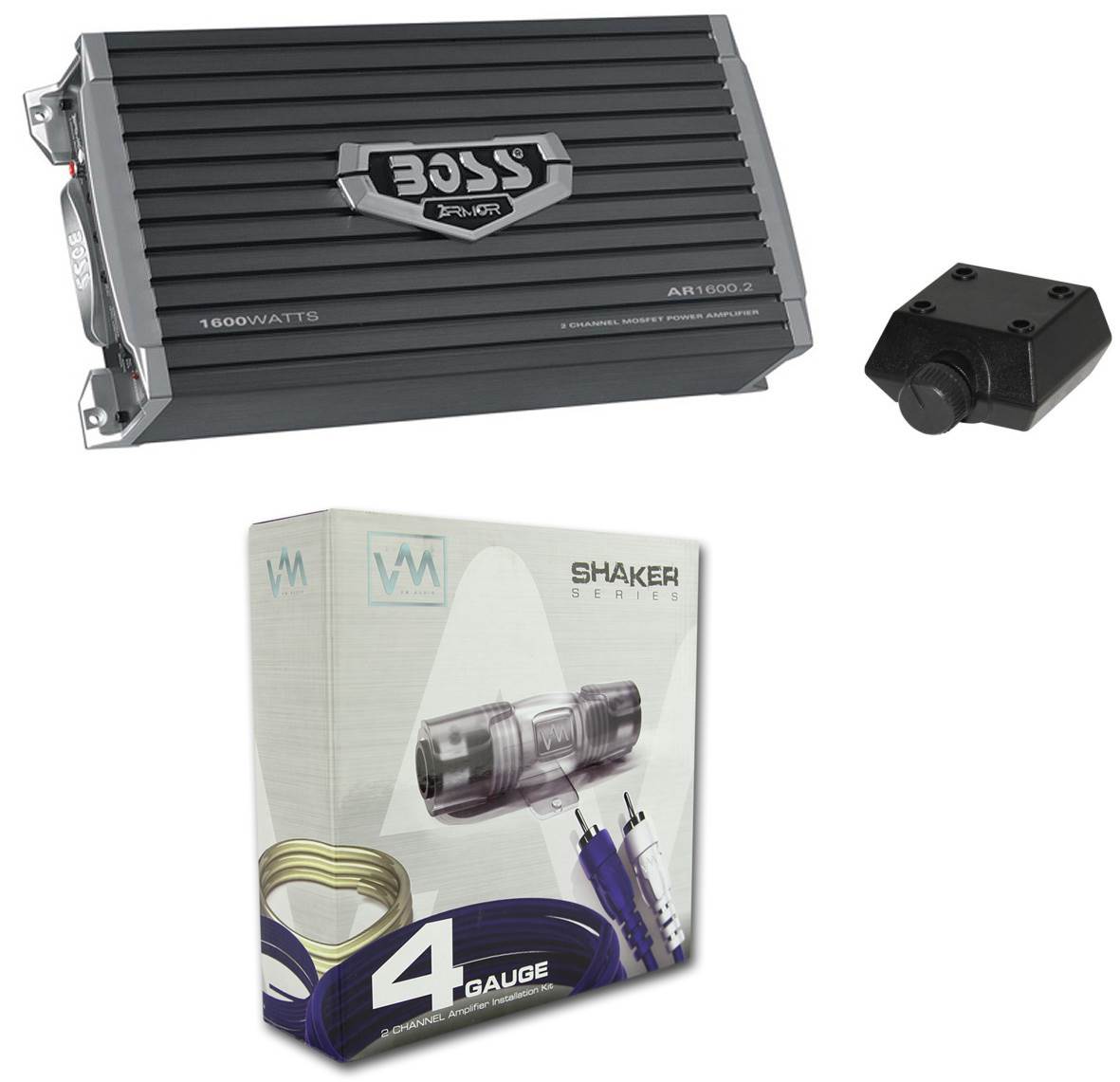 Boss Audio Armor AR1600.2 1600 Watt 2-Channel Car Audio Amplifier+4 Ga Amp Kit