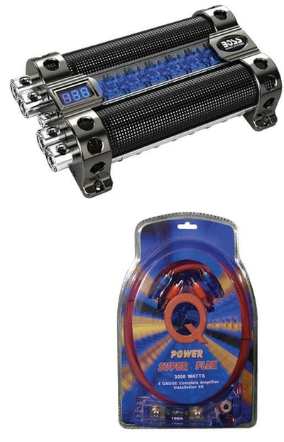 BOSS CAP18 18 FARAD Digital Car Audio Capacitor Cap Digital and 4 Gauge Amp Kit