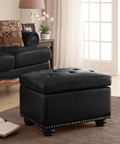 Convenience Concepts 5th Avenue Leather Storage Ottoman - Black - Open Box