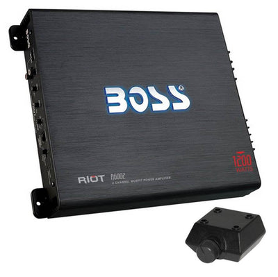 BOSS R6002 1200W 2-Channel Car Audio Amplifier, Remote, 8 Gauge Amp Kit Install